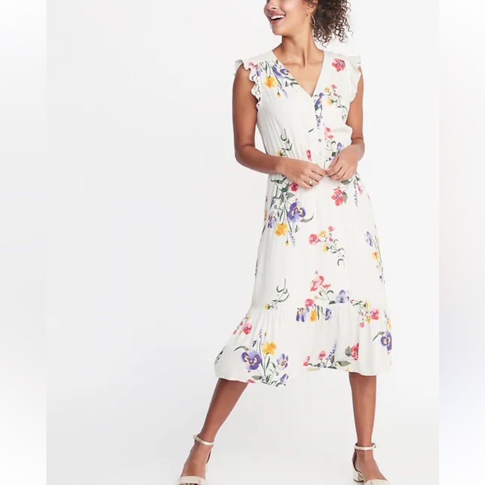 $15$ Old Navy Waist-Defined Flutter-Sleeve Midi for Women Sz XL